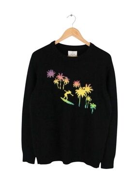 HARDEN Cashmere Sweater Black Surfer Palm Tree Graphic‎ USA Made Men's M